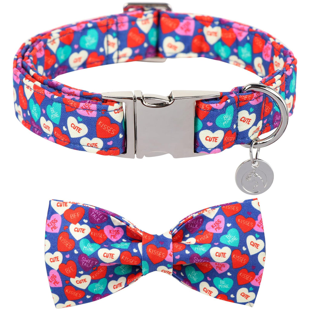 Blue & Pink Heart Bowtie Dog Collar