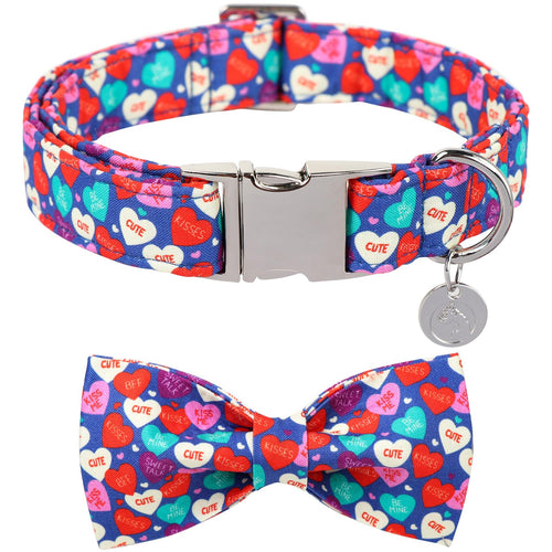 Blue & Pink Heart Bowtie Dog Collar